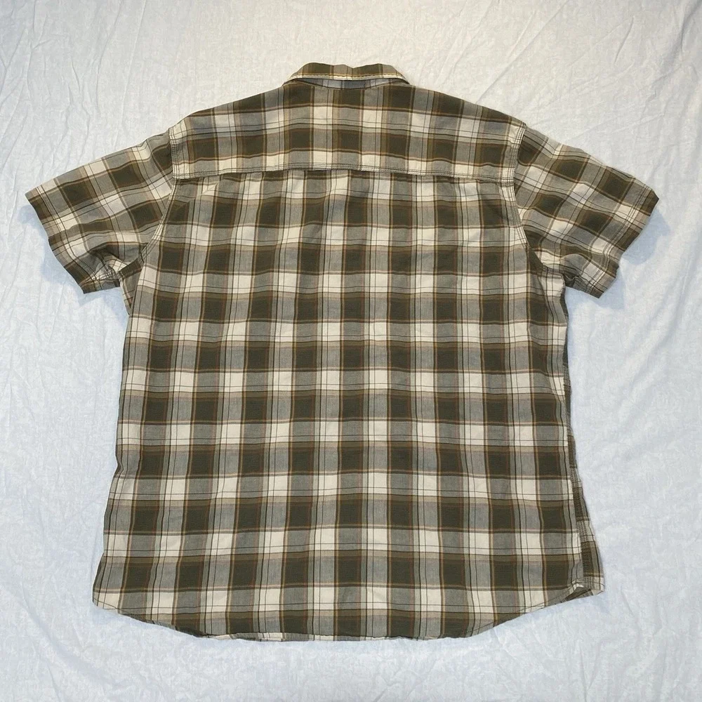 G.H. Bass Plaid Button Up Shirt Men's 2XL Brown‎ Short Sleeve Cotton